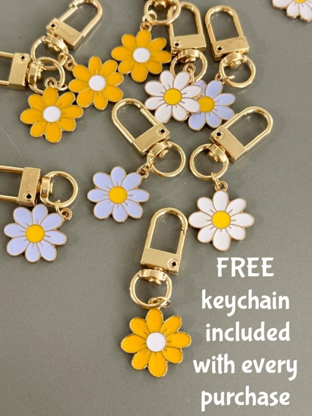 ***FREE WITH EVERY PURCHASE*** - Enamel Daisy Flower Keychain